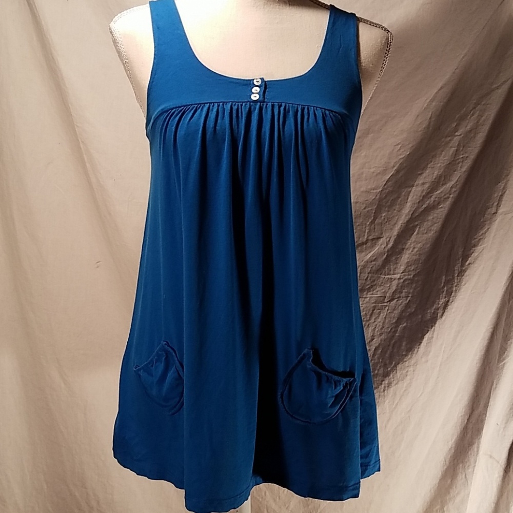 Topshop blue US 4 swingy tank top CUTE pockets